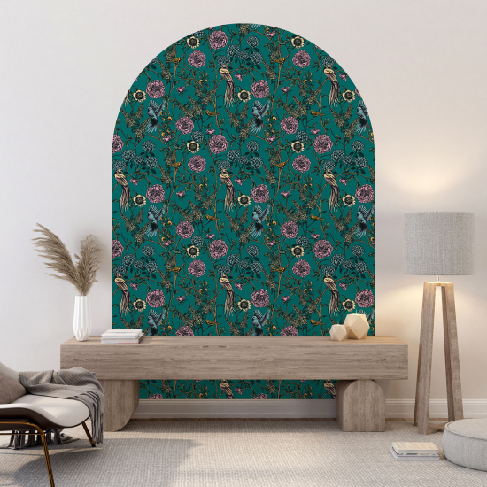 Adesivo Murale Arco - Fiori Uccelli