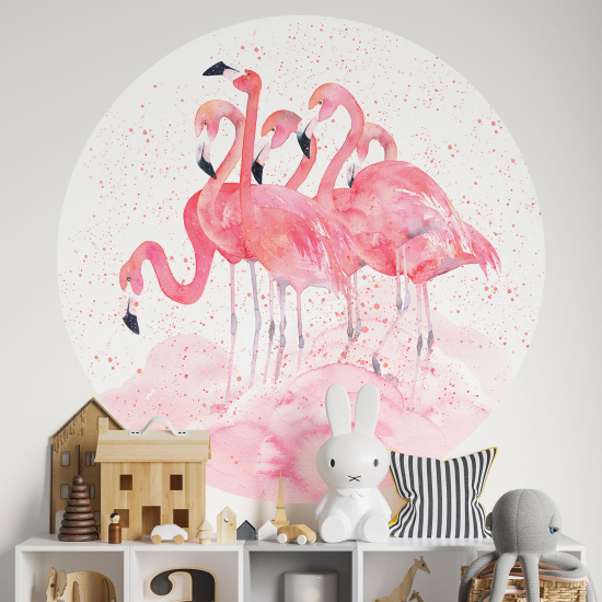 Adesivo Murale Cerchio / Rotondo - Fenicotteri rosa