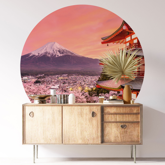 Adesivo Murale Cerchio / Rotondo - Monte Fuji Giappone
