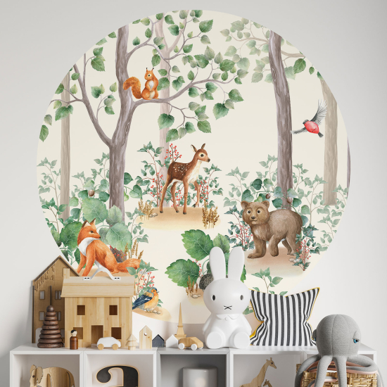 Adesivo Murale Cerchio / Rotondo per Bambini - Animali della Foresta