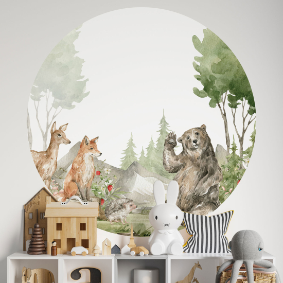 Adesivo Murale Cerchio / Rotondo per Bambini - Animali della Foresta