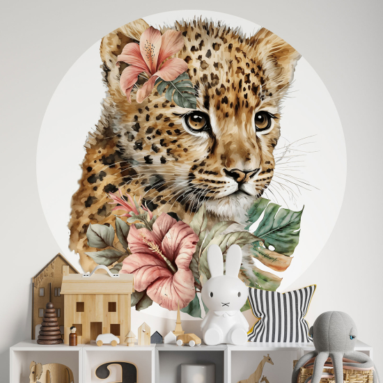 Adesivo Murale Cerchio / Rotondo per Bambini - Bambino Leopardo