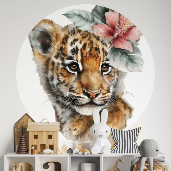 Adesivo Murale Cerchio / Rotondo per Bambini - Bambino Leopardo