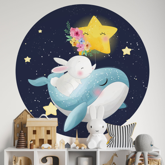 Adesivo Murale Cerchio / Rotondo per Bambini - Coniglio Balena