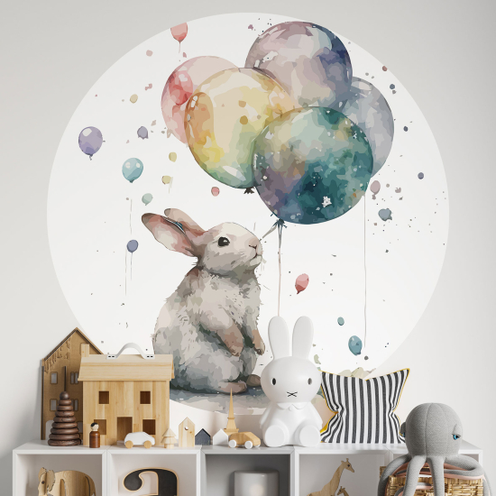 Adesivo Murale Cerchio / Rotondo per Bambini - Coniglio palloncini