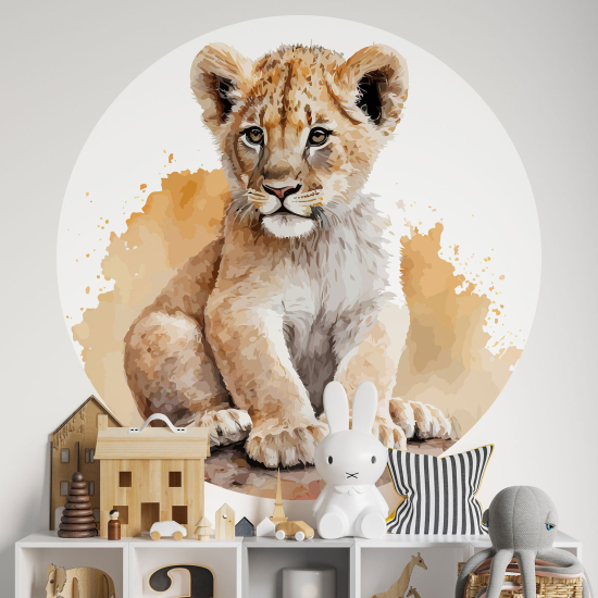 Adesivo Murale Cerchio / Rotondo per Bambini - Cucciolo di leone