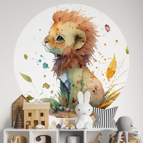 Adesivo Murale Cerchio / Rotondo per Bambini - Cucciolo di leone
