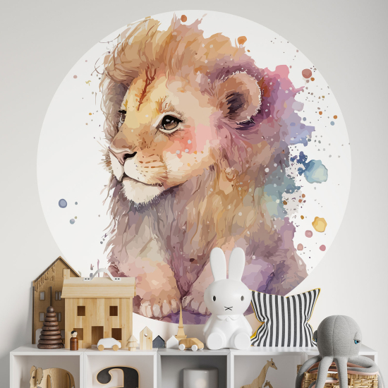 Adesivo Murale Cerchio / Rotondo per Bambini - Cucciolo di leone