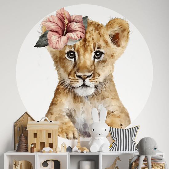 Adesivo Murale Cerchio / Rotondo per Bambini - Cucciolo di leone