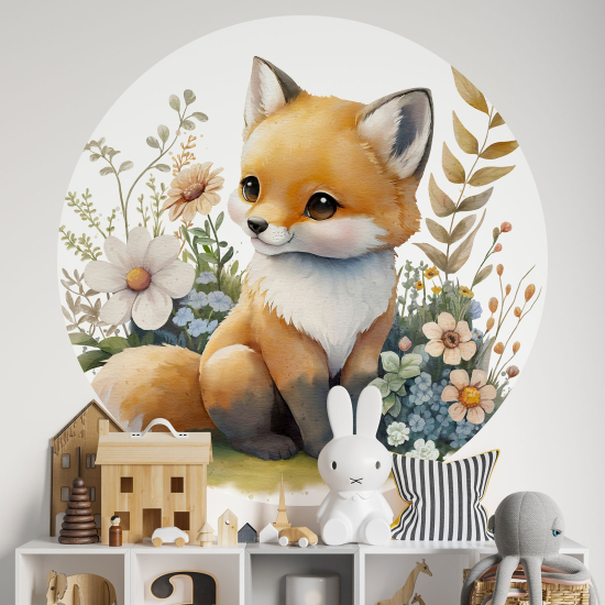 Adesivo Murale Cerchio / Rotondo per Bambini - Cucciolo di Volpe
