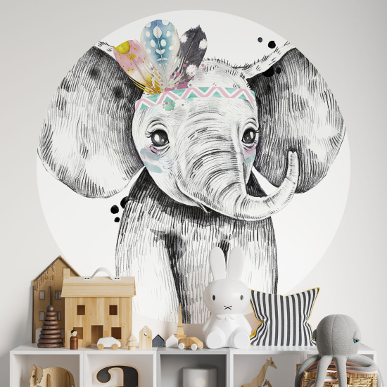 Adesivo Murale Cerchio / Rotondo per Bambini - Elefante