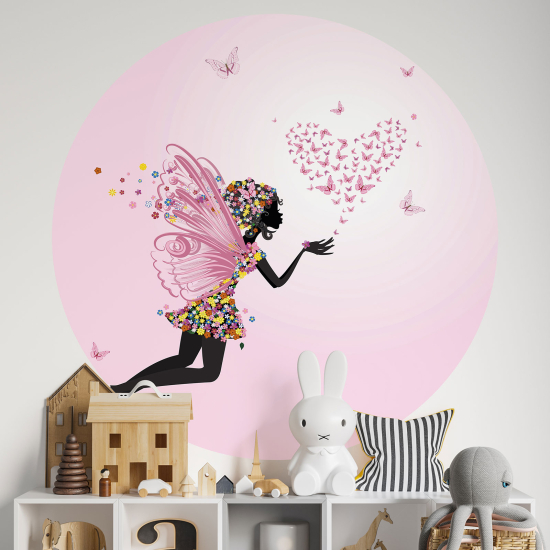 Adesivo Murale Cerchio / Rotondo per Bambini - Fata cuori farfalle