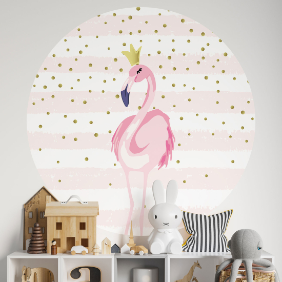 Adesivo Murale Cerchio / Rotondo per Bambini - Fenicottero rosa