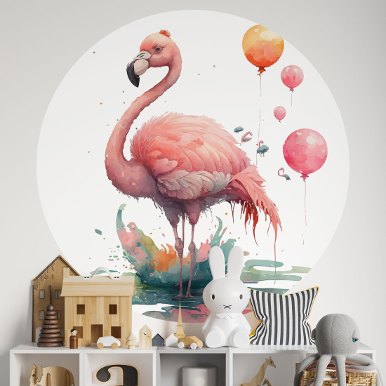 Adesivo Murale Cerchio / Rotondo per Bambini - Fenicottero rosa