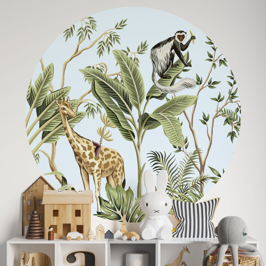 Adesivo Murale Cerchio / Rotondo per Bambini - Giungla Animali