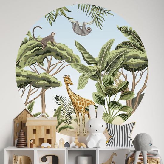 Adesivo Murale Cerchio / Rotondo per Bambini - Giungla Animali