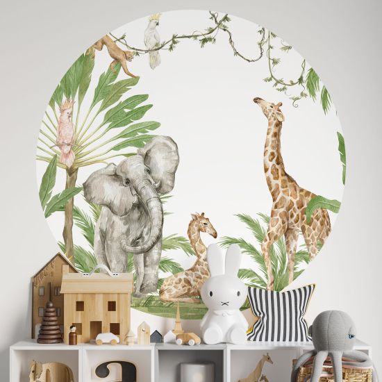 Adesivo Murale Cerchio / Rotondo per Bambini - Giungla Animali