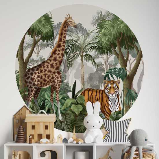 Adesivo Murale Cerchio / Rotondo per Bambini - Giungla Animali
