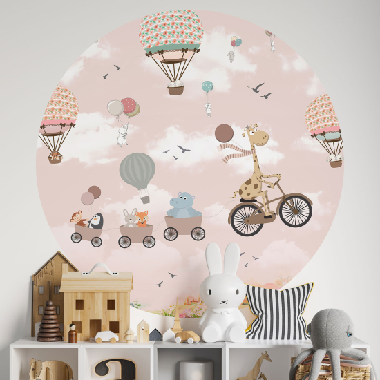Adesivo Murale Cerchio / Rotondo per Bambini - Mongolfiere Animali