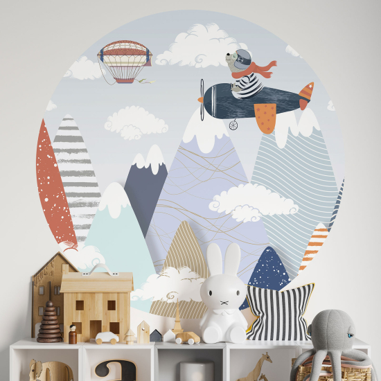 Adesivo Murale Cerchio / Rotondo per Bambini - Orsetto Aviatore