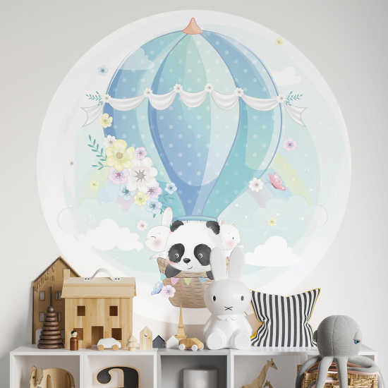 Adesivo Murale Cerchio / Rotondo per Bambini - Panda Mongolfiera