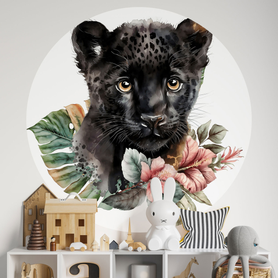 Adesivo Murale Cerchio / Rotondo per Bambini - Piccola Pantera Nera