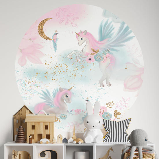 Adesivo Murale Cerchio / Rotondo per Bambini - Unicorni Glitter