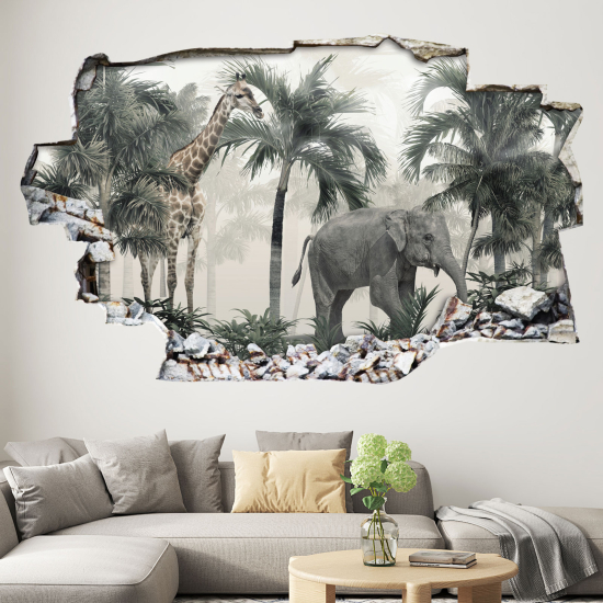 Adesivo murale effetto 3D - Animali della Foresta Tropicale