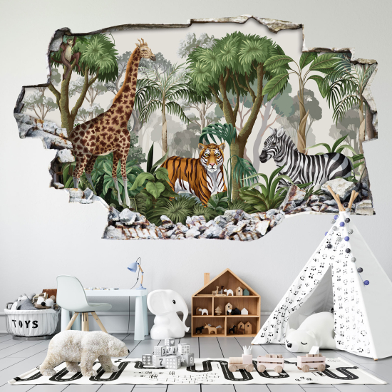Adesivo murale effetto 3D - Animali della Foresta Tropicale