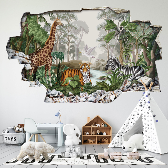 Adesivo murale effetto 3D - Animali della Foresta Tropicale