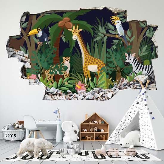 Adesivo murale effetto 3D - Animali della Foresta Tropicale