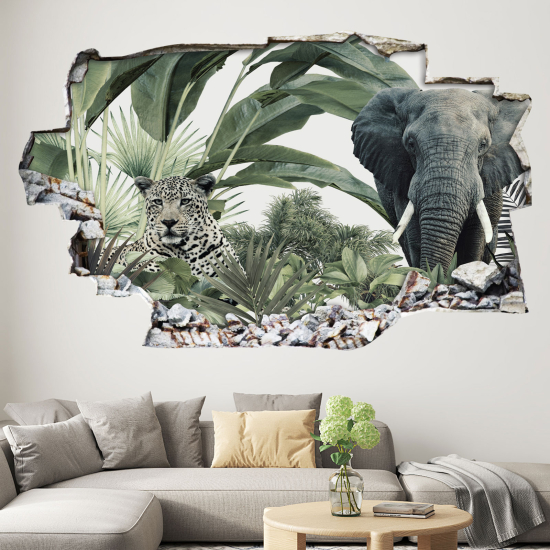 Adesivo murale effetto 3D - Animali della giungla