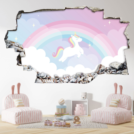 Adesivo murale effetto 3D - Arcobaleno Unicorno