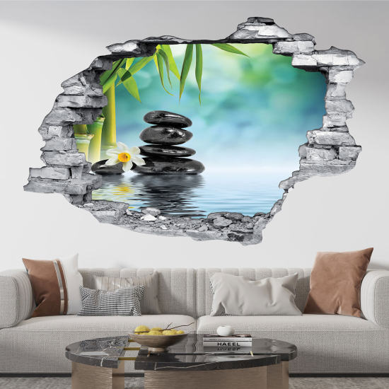 Adesivo murale effetto 3D - Bambù ciottoli
