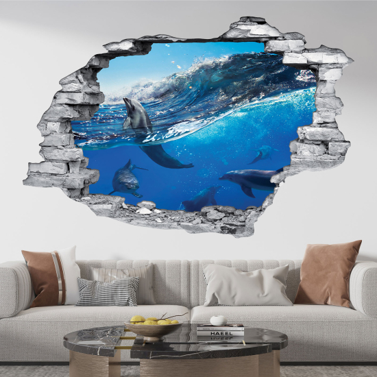 Adesivo murale effetto 3D - Delfini