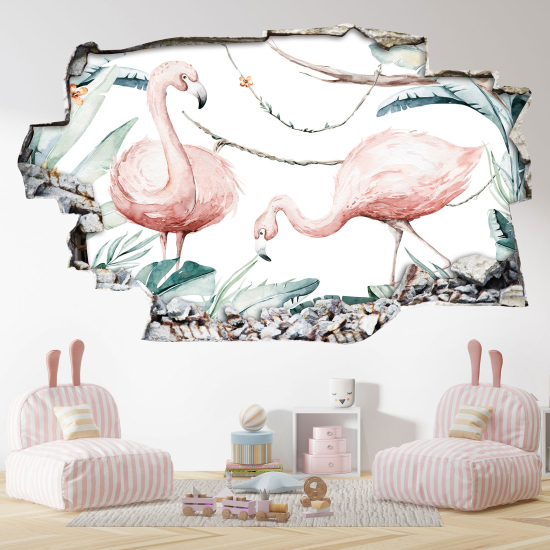 Adesivo murale effetto 3D - Fenicotteri Rosa