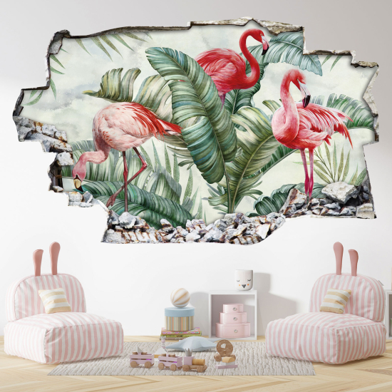 Adesivo murale effetto 3D - Fenicotteri Rosa