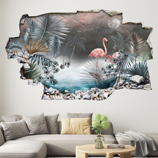 Adesivo murale effetto 3D - Fenicotteri Rosa