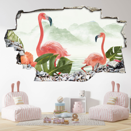 Adesivo murale effetto 3D - Fenicotteri Rosa