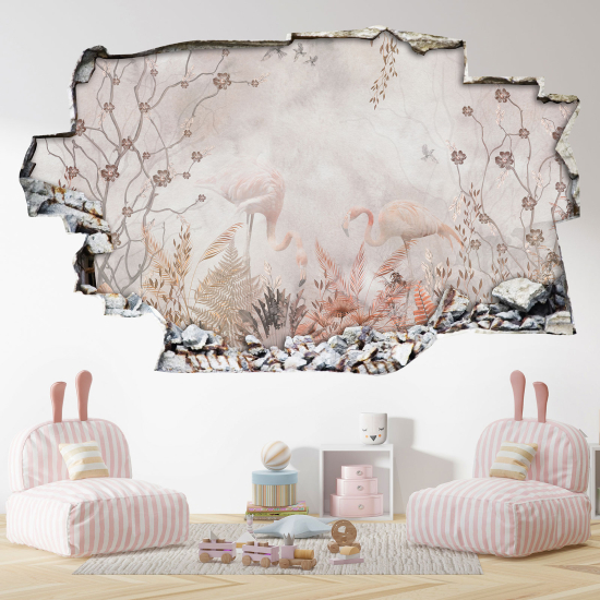 Adesivo murale effetto 3D - Fenicotteri Rosa