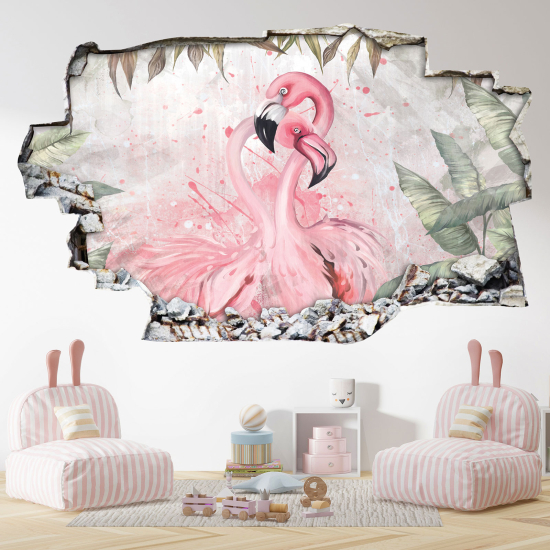 Adesivo murale effetto 3D - Fenicotteri Rosa