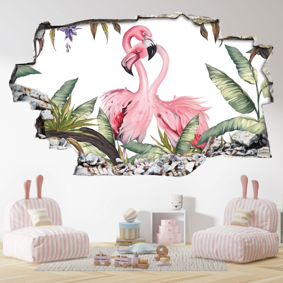Adesivo murale effetto 3D - Fenicotteri Rosa