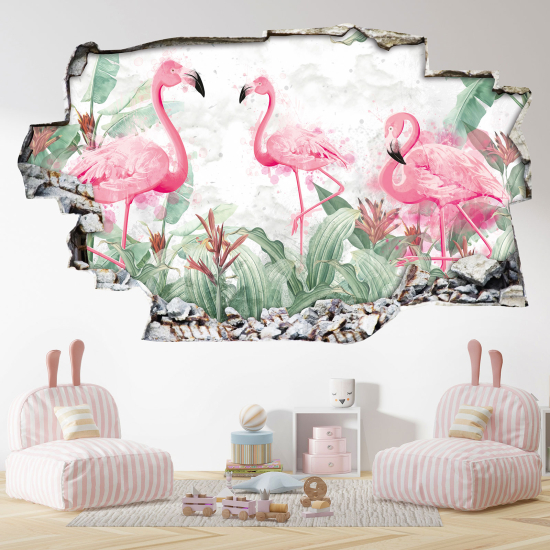 Adesivo murale effetto 3D - Fenicotteri Rosa