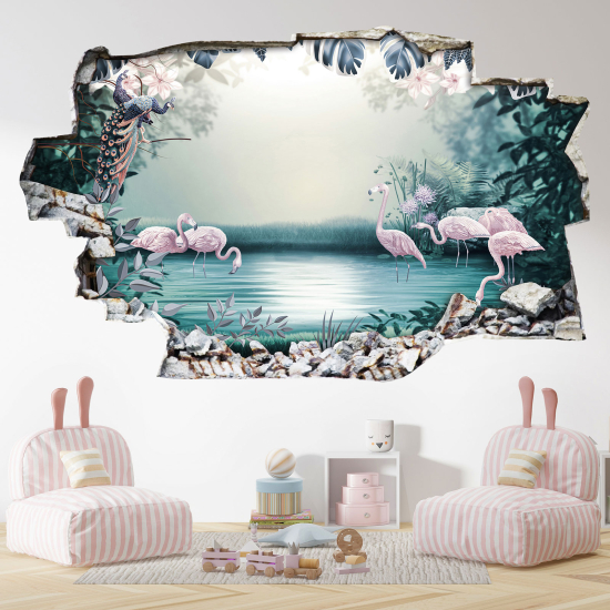 Adesivo murale effetto 3D - Fenicotteri Rosa