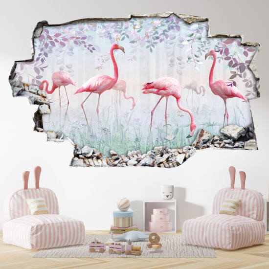 Adesivo murale effetto 3D - Fenicotteri Rosa