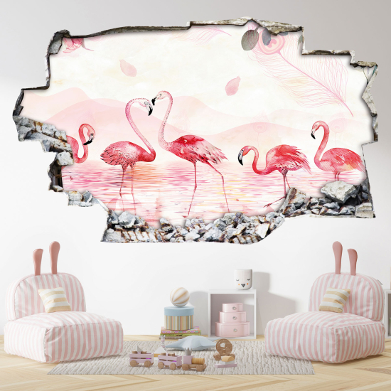 Adesivo murale effetto 3D - Fenicotteri Rosa