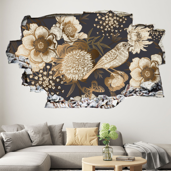 Adesivo murale effetto 3D - Fiori Uccello