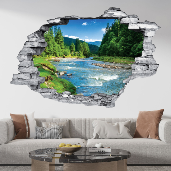 Adesivo murale effetto 3D - Fiume di Montagne