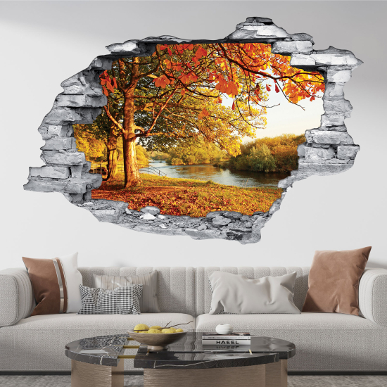 Adesivo murale effetto 3D - Fiume Foresta