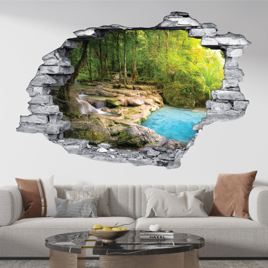 Adesivo murale effetto 3D - Fiume Foresta